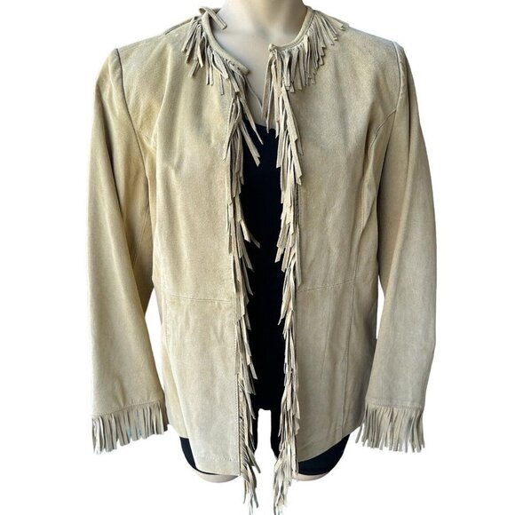 VTG Pamela McCoy Jacket Leather Suede Fringe Western Tan‎ Women Size S NWT - Picture 3 of 12